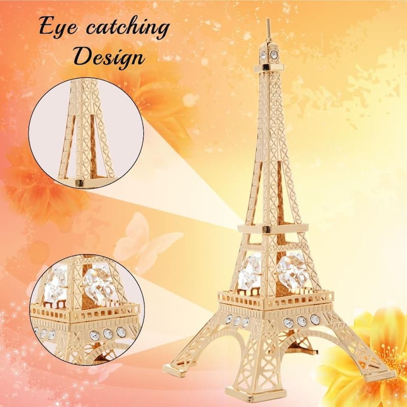 Matashi Home Decorative Showpiece 24K Gold Plated Crystal Studded Eiffel Tower Ornament