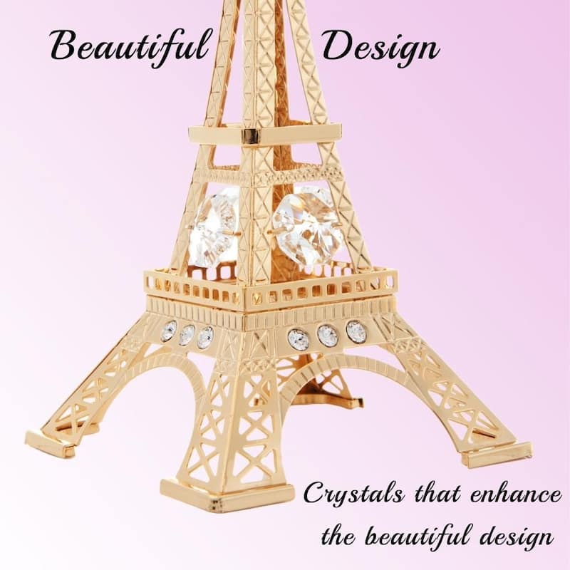 Matashi Home Decorative Showpiece 24K Gold Plated Crystal Studded Eiffel Tower Ornament