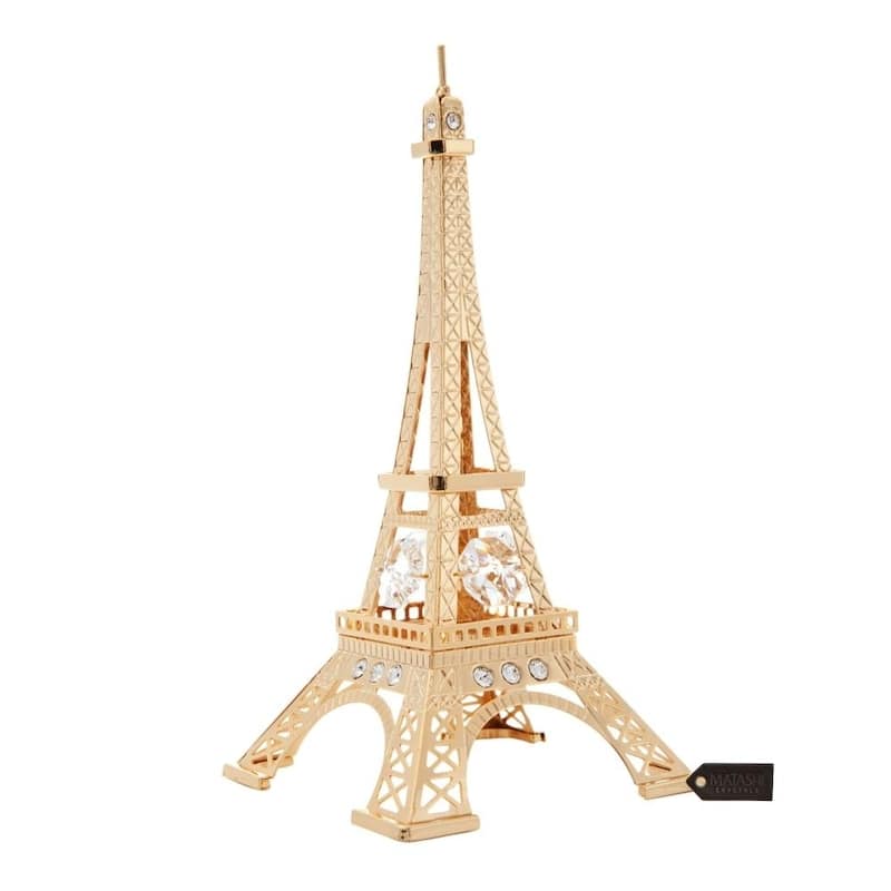Matashi Home Decorative Showpiece 24K Gold Plated Crystal Studded Eiffel Tower Ornament