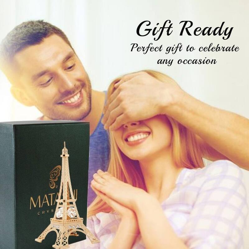 Matashi Home Decorative Showpiece 24K Gold Plated Crystal Studded Eiffel Tower Ornament