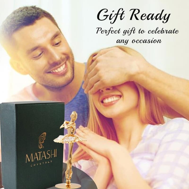 Matashi Home Decorative Showpiece 24K Gold Plated Crystal Studded Ballerina with Arms Crossed Figurine