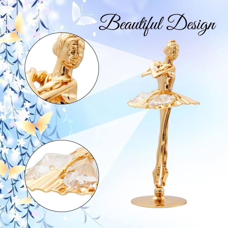 Matashi Home Decorative Showpiece 24K Gold Plated Crystal Studded Ballerina with Arms Crossed Figurine