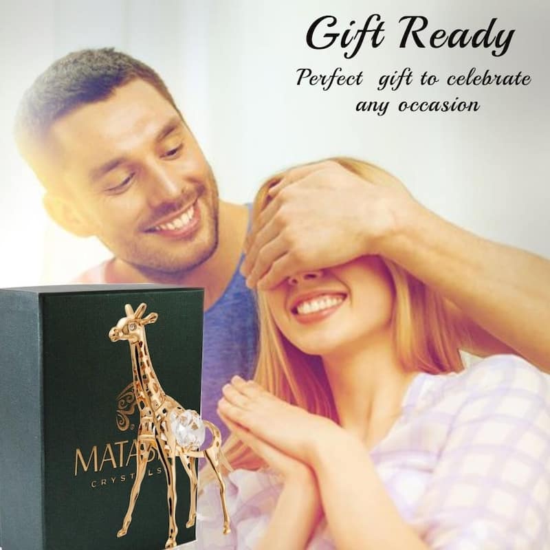 Matashi Home Decorative Showpiece 24K Gold Plated Crystal Studded Gold Giraffe Ornament
