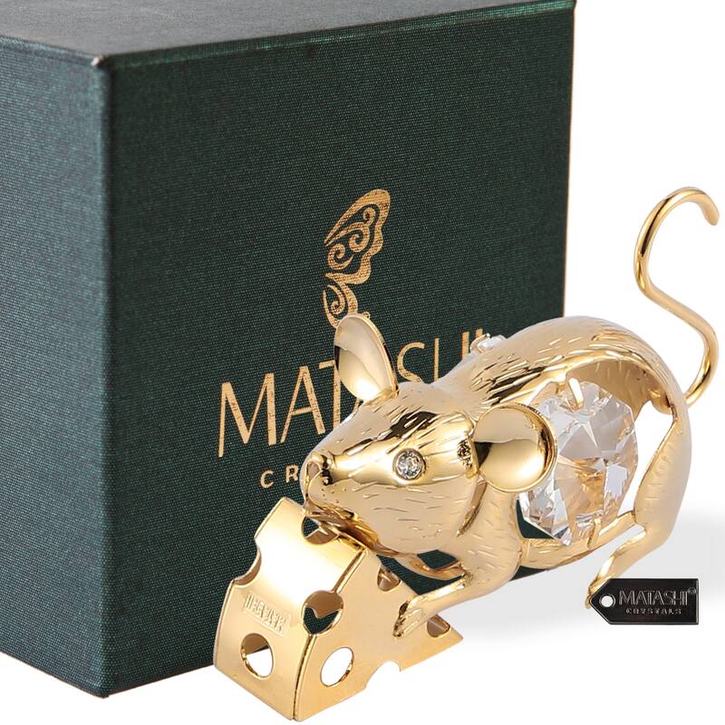 Matashi Home Decorative Showpiece 24K Gold Plated Mouse with Cheese, Year of the Rat