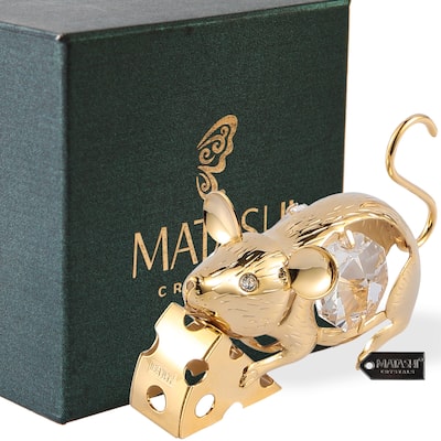 Matashi Home Decorative Showpiece 24K Gold Plated Mouse with Cheese, Year of the Rat