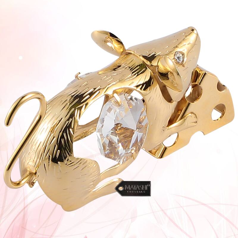 Matashi Home Decorative Showpiece 24K Gold Plated Mouse with Cheese, Year of the Rat