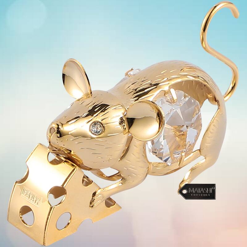 Matashi Home Decorative Showpiece 24K Gold Plated Mouse with Cheese, Year of the Rat