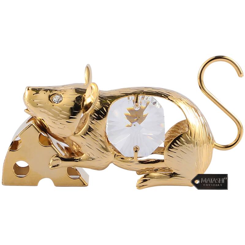 Matashi Home Decorative Showpiece 24K Gold Plated Mouse with Cheese, Year of the Rat