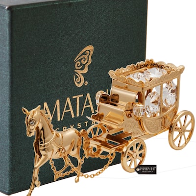 Matashi Home Decorative Showpiece 24K Gold Plated Crystal Studded Horse Drawn Carriage Ornament
