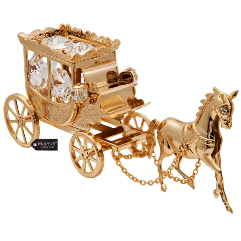 Matashi Home Decorative Showpiece 24K Gold Plated Crystal Studded Horse Drawn Carriage Ornament