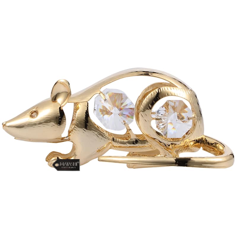 Matashi Home Decorative Showpiece 24K Gold Plated Crystal Studded Rat, Year of the Rat