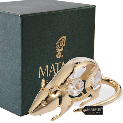 Matashi Home Decorative Showpiece 24K Gold Plated Crystal Studded Rat, Year of the Rat