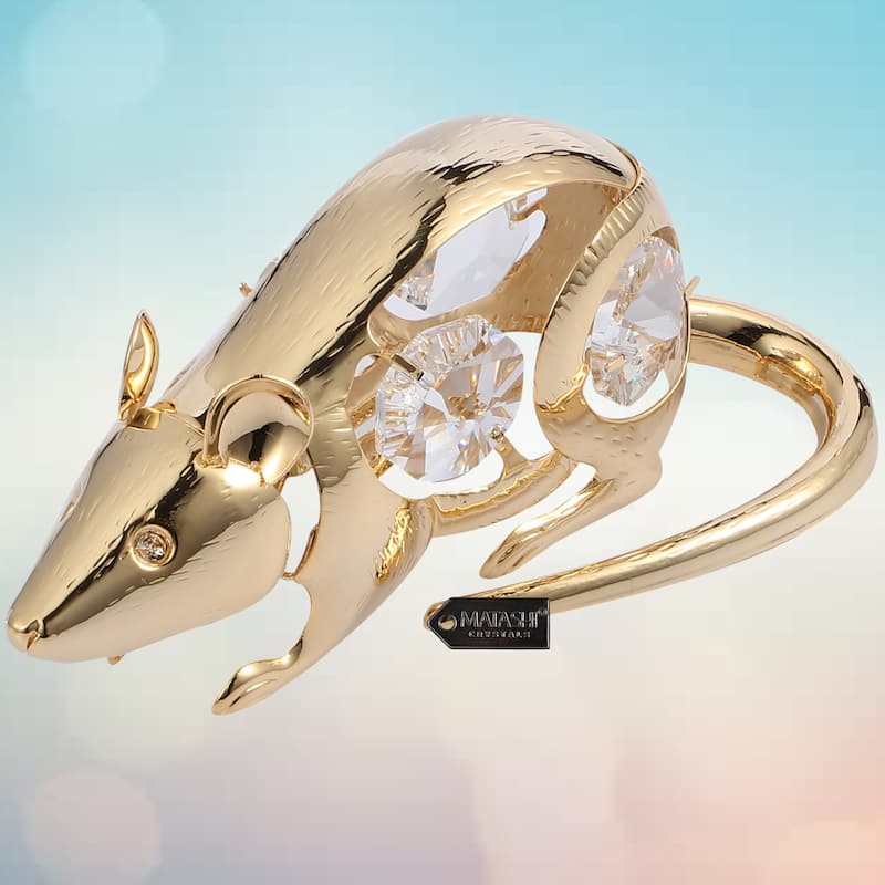 Matashi Home Decorative Showpiece 24K Gold Plated Crystal Studded Rat, Year of the Rat