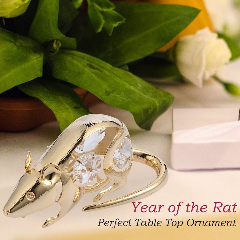 Matashi Home Decorative Showpiece 24K Gold Plated Crystal Studded Rat, Year of the Rat