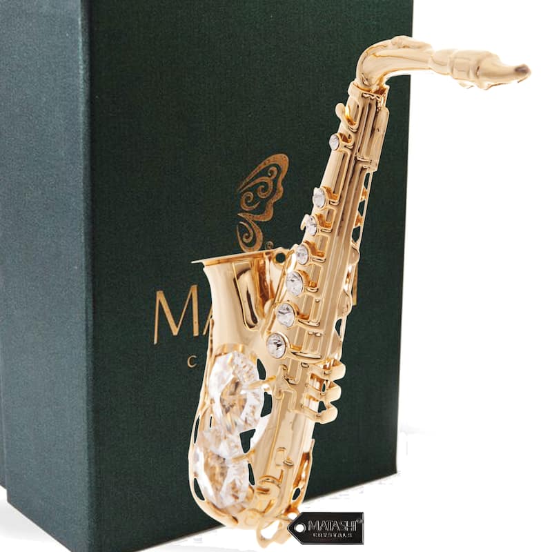 Matashi Home Decorative Showpiece 24K Gold Plated Crystal Studded Saxophone Ornament