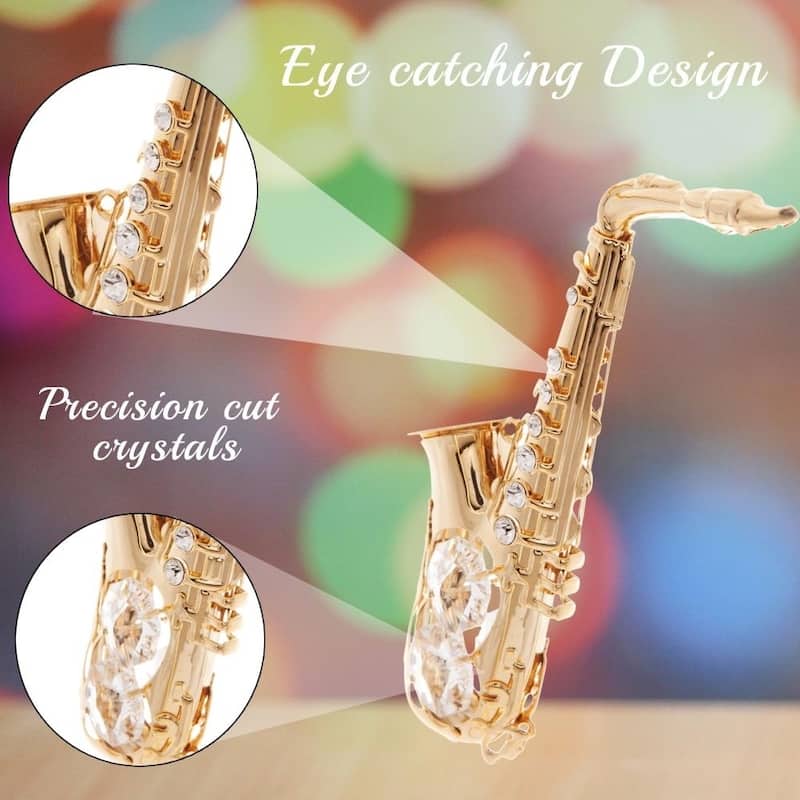 Matashi Home Decorative Showpiece 24K Gold Plated Crystal Studded Saxophone Ornament