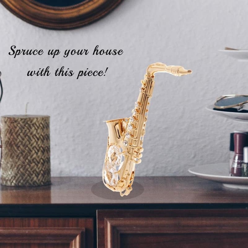Matashi Home Decorative Showpiece 24K Gold Plated Crystal Studded Saxophone Ornament