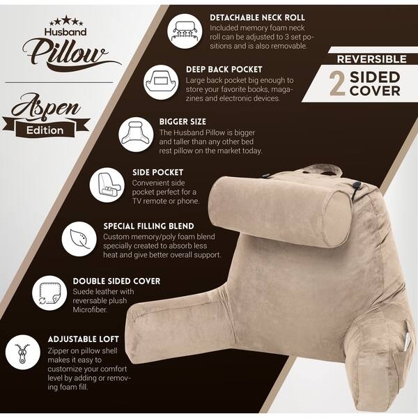 Shop Husband Bedrest Pillow Bed Rest Micro Suede Reading Pillow