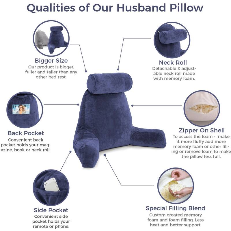 Husband Pillow Bedrest Reading Support Bed Backrest with Arms