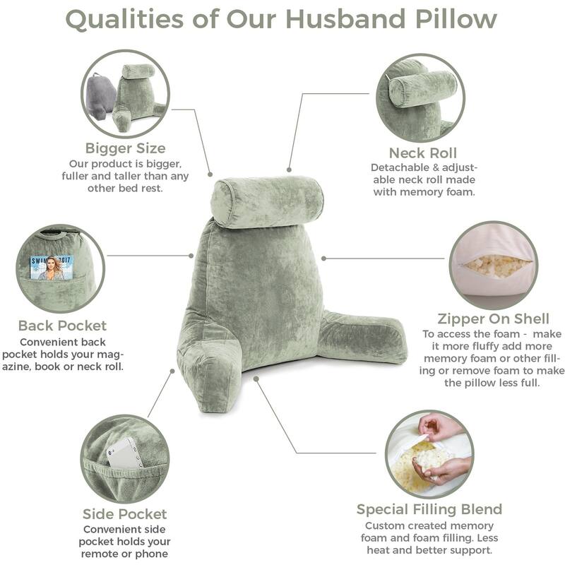 Husband Pillow Bedrest Reading Support Bed Backrest with Arms