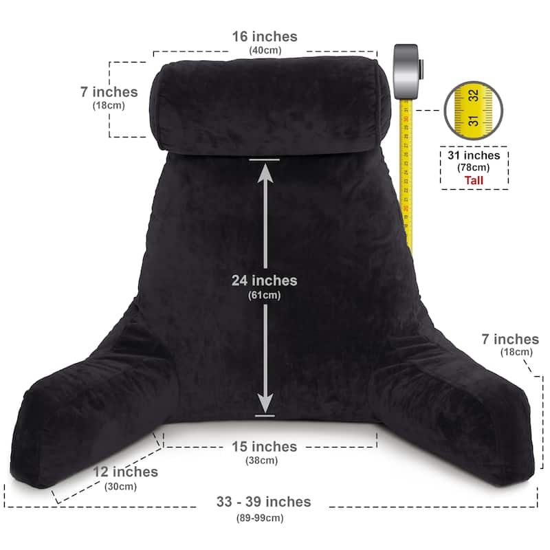 Husband Pillow Bedrest Reading Support Bed Backrest with Arms - Black