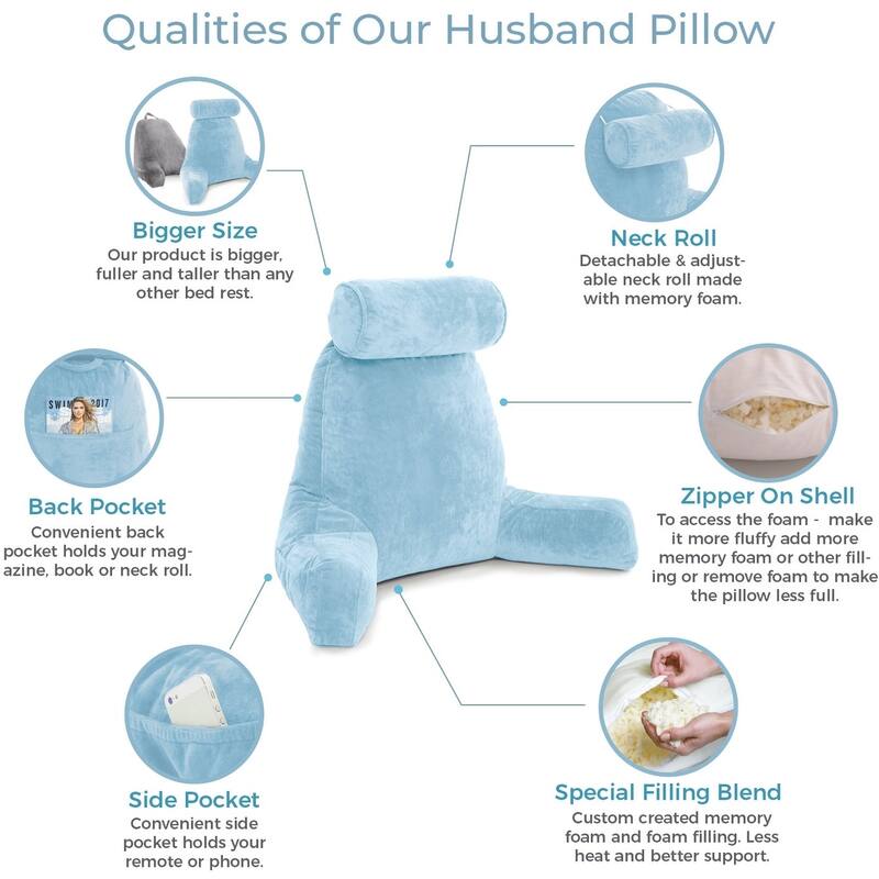 Husband Pillow Bedrest Reading Support Bed Backrest with Arms