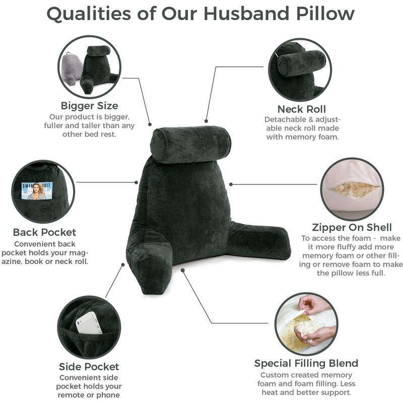 Husband Pillow Bedrest Reading Support Bed Backrest with Arms
