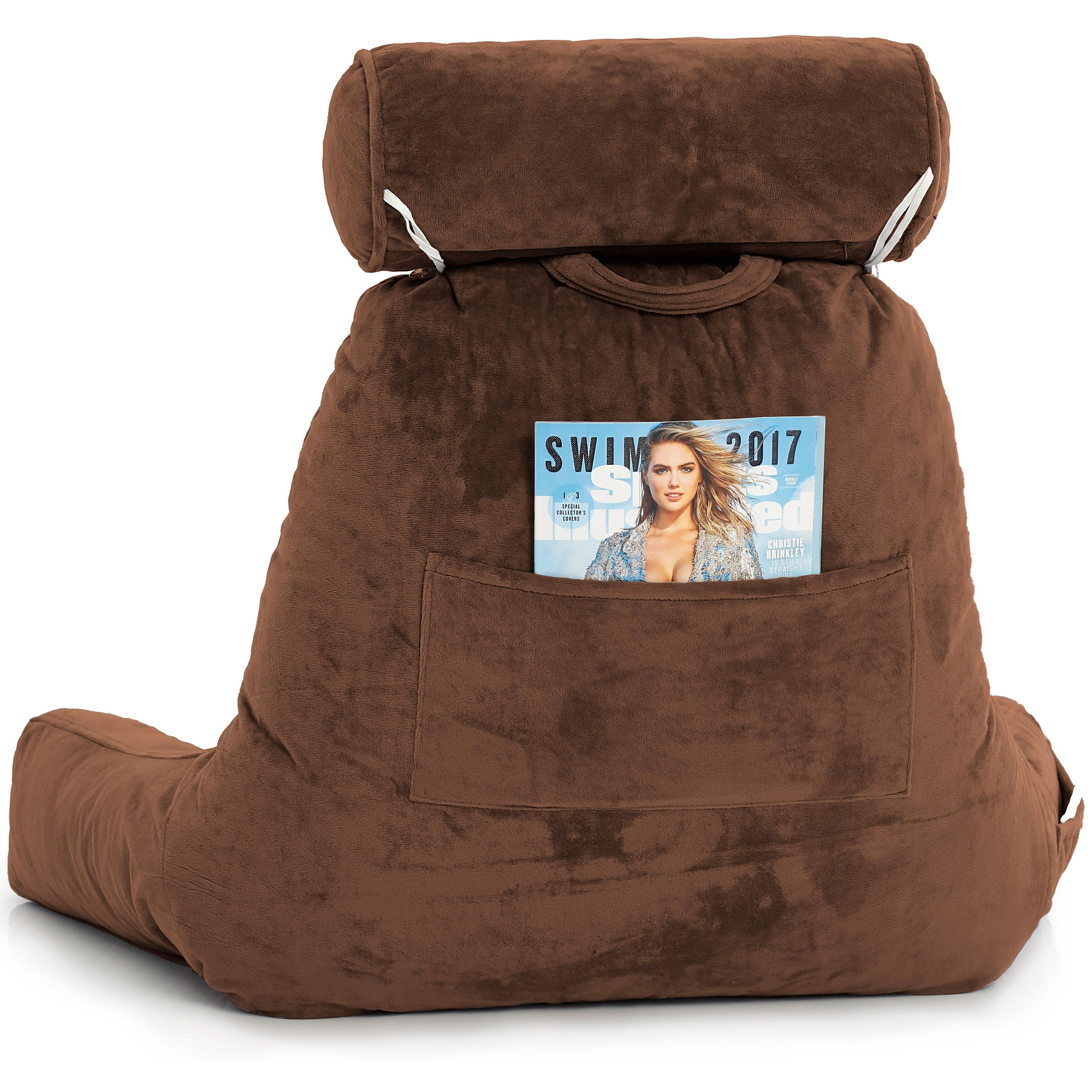 Brown Suede Solid Color Oversized Bed Rest Lounger Support Pillow