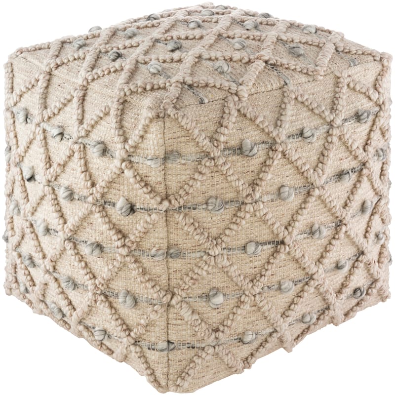 Leslawa Farmhouse 18-inch Cube Pouf - Pouf - 18" x 18" x 18" - Polyester - Light Gray