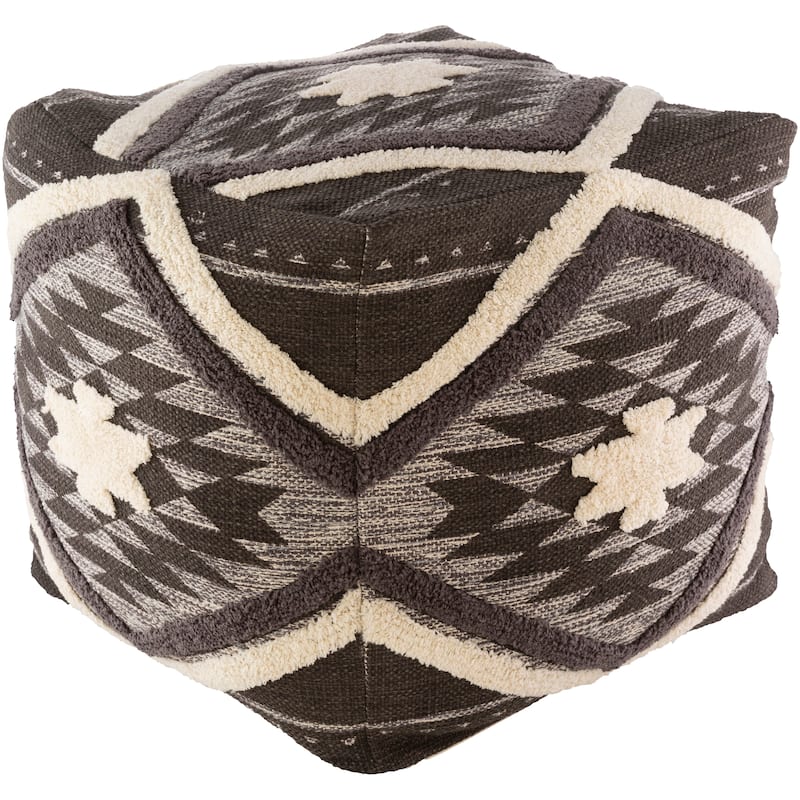 Katherine Boho Shag 18-inch Cube Pouf - Charcoal