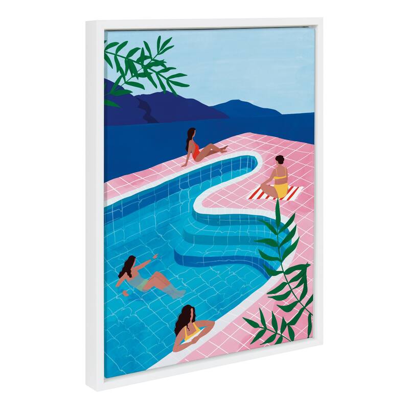 Kate and Laurel Sylvie Pool Ladies Framed Canvas By Maja Tomljanovic