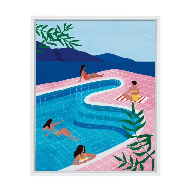 Kate and Laurel Sylvie Pool Ladies Framed Canvas By Maja Tomljanovic - 18x24 - Plastic - White