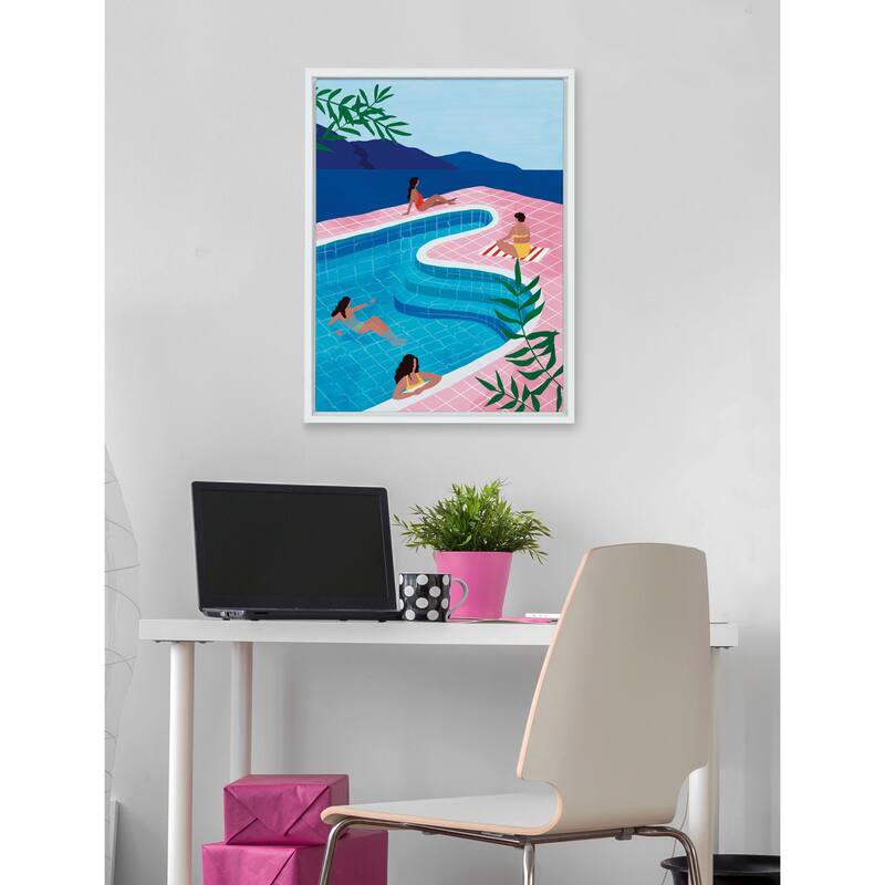 Kate and Laurel Sylvie Pool Ladies Framed Canvas By Maja Tomljanovic