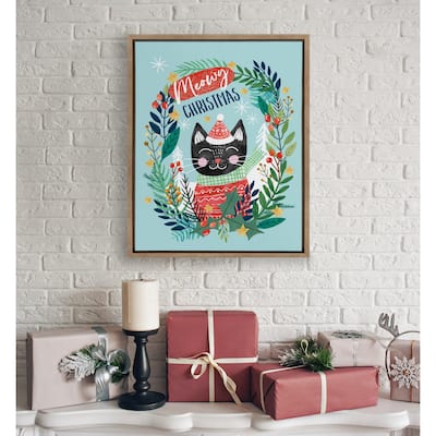 Kate and Laurel Sylvie Christmas Meow Framed Canvas by Mia Charro