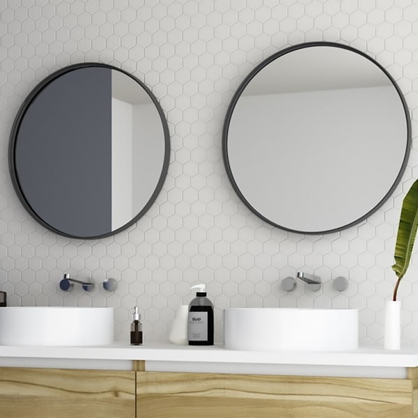 24" Kende Round Mirror / Black / Diameter 24 inches / Decorative Metal Rounded Wall Mirror