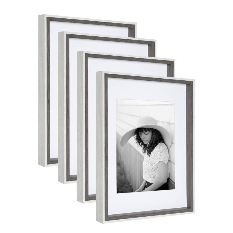 Kate and Laurel Gibson Photo Frame Set - 11x14 matted to 8x10 - Gray/White