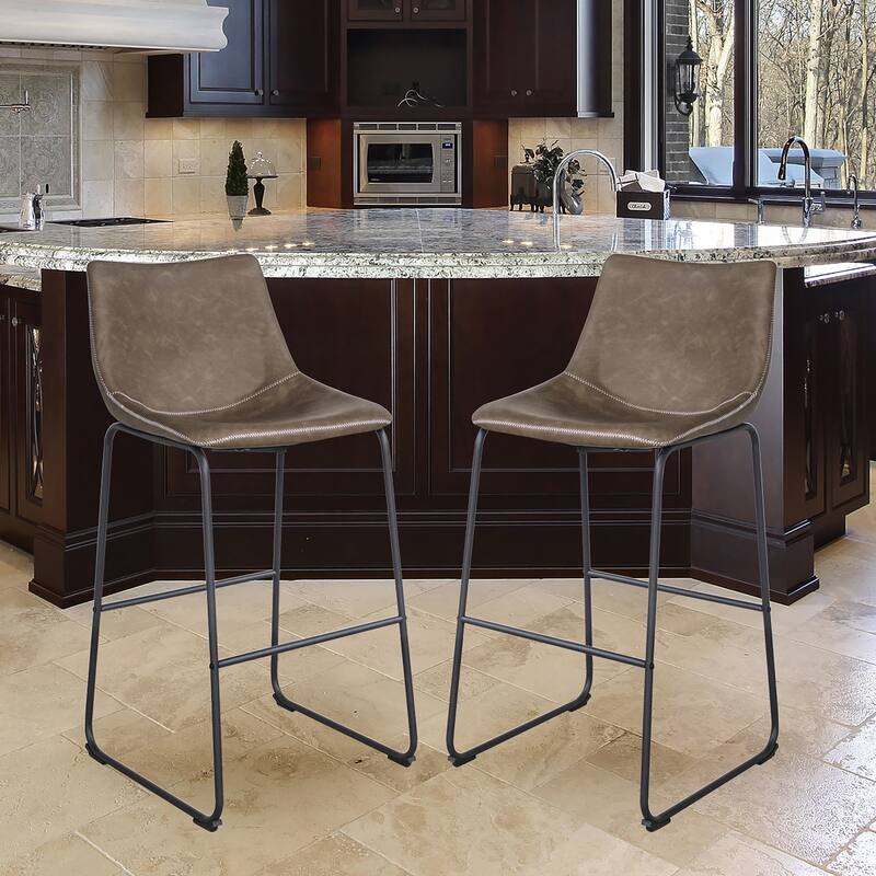 Classic Faux Leather Bar Chair Set - Coffee