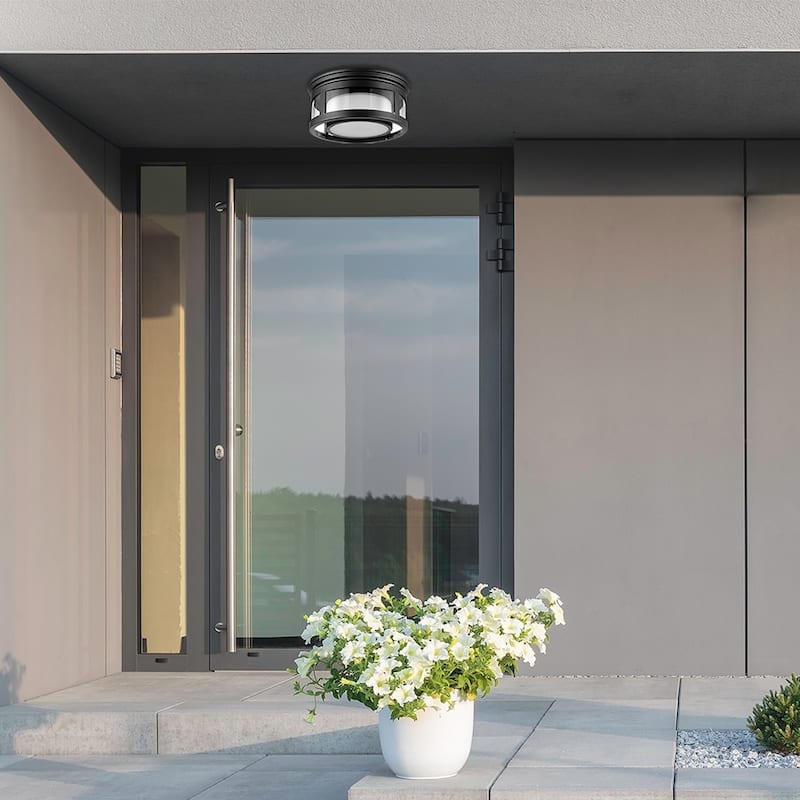 Brisbane 1-Light Flush Mount Ceiling Light with Frosted Glass Shade