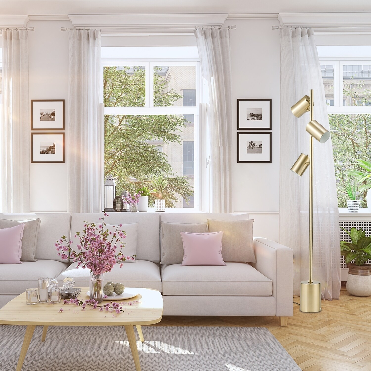 large gold floor lamp