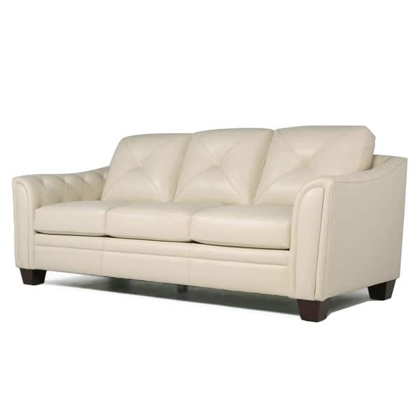 slide 4 of 9, Copper Grove Baclieu Tufted Ivory Leather Sofa - 86"W x 39"D x 36"H Ivory