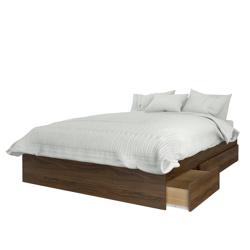 Nexera Cologne 3-Piece Storage Bed with Extra Wide Headboard, Walnut & White