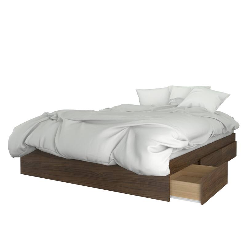 Nexera Cologne 3-Piece Storage Bed with Extra Wide Headboard, Walnut & White