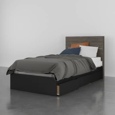 Nexera Chinook 3-Drawer Storage Bed and Headboard, Bark Grey & Black