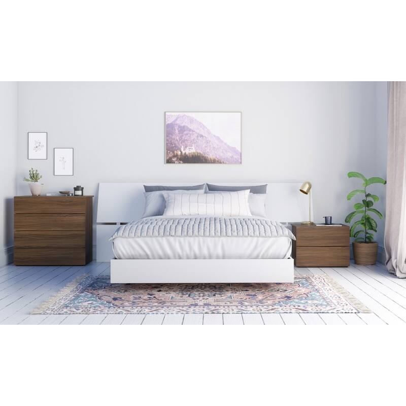 Nexera Nesta 4-Piece Bedroom Set, Walnut & White - Queen