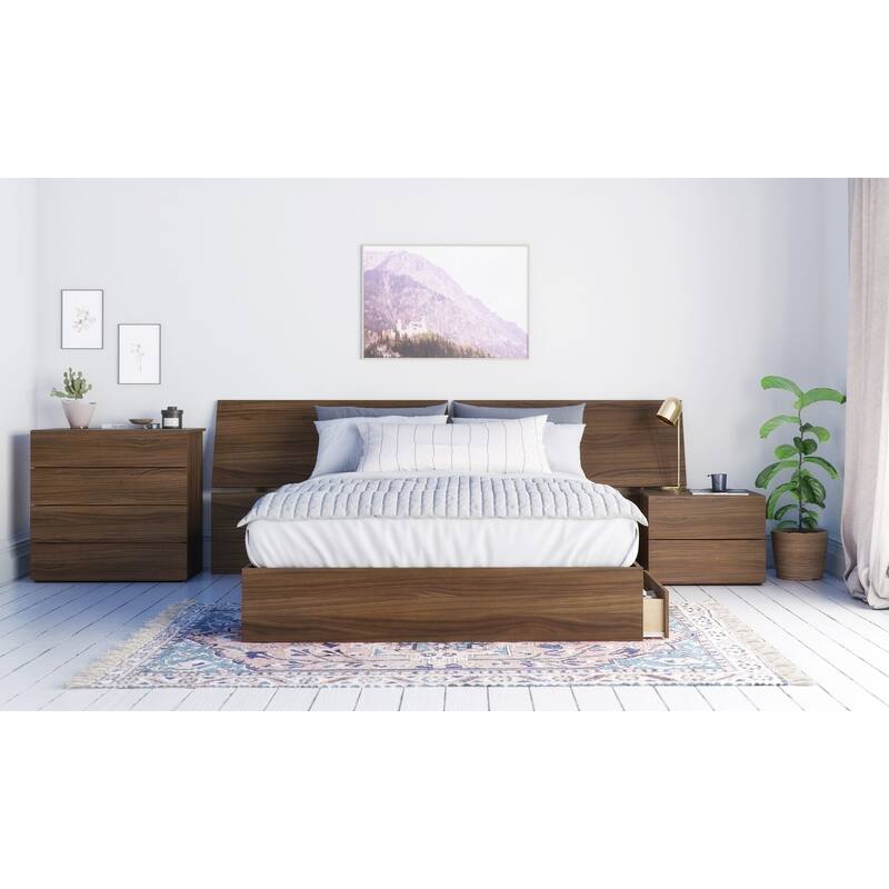 Nexera Distance 4 Piece Bedroom Set, Walnut - Queen
