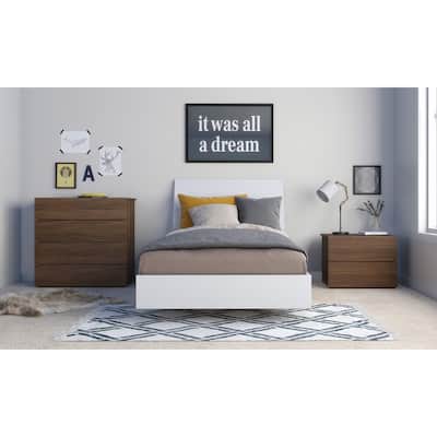 Nexera Solstice 4-Piece Bedroom Set, Walnut & White