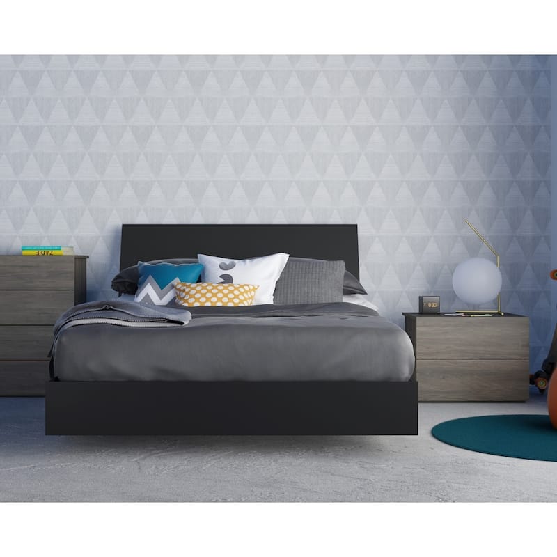 Nexera Avatar 3 Piece Bedroom Set, Bark Grey & Black