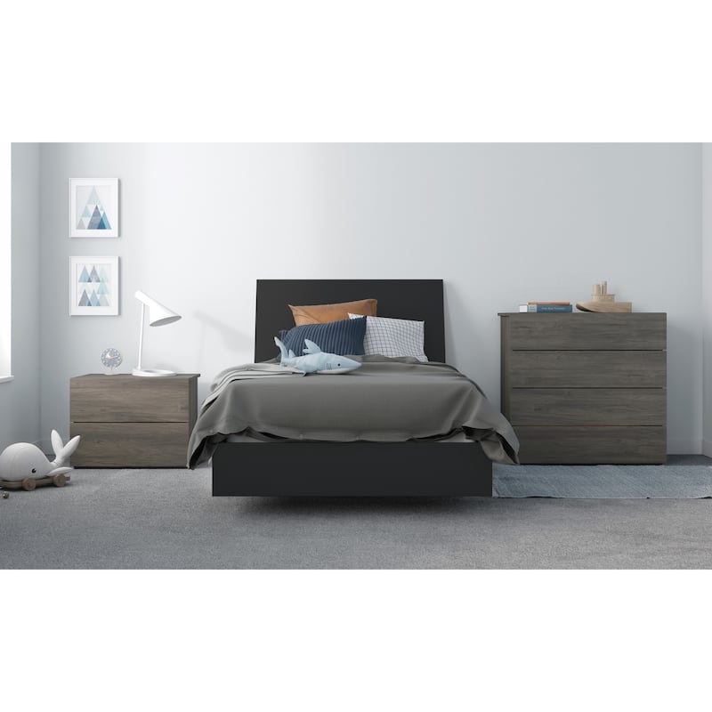 Nexera Avatar 4 Piece Bedroom Set, Bark Grey & Black