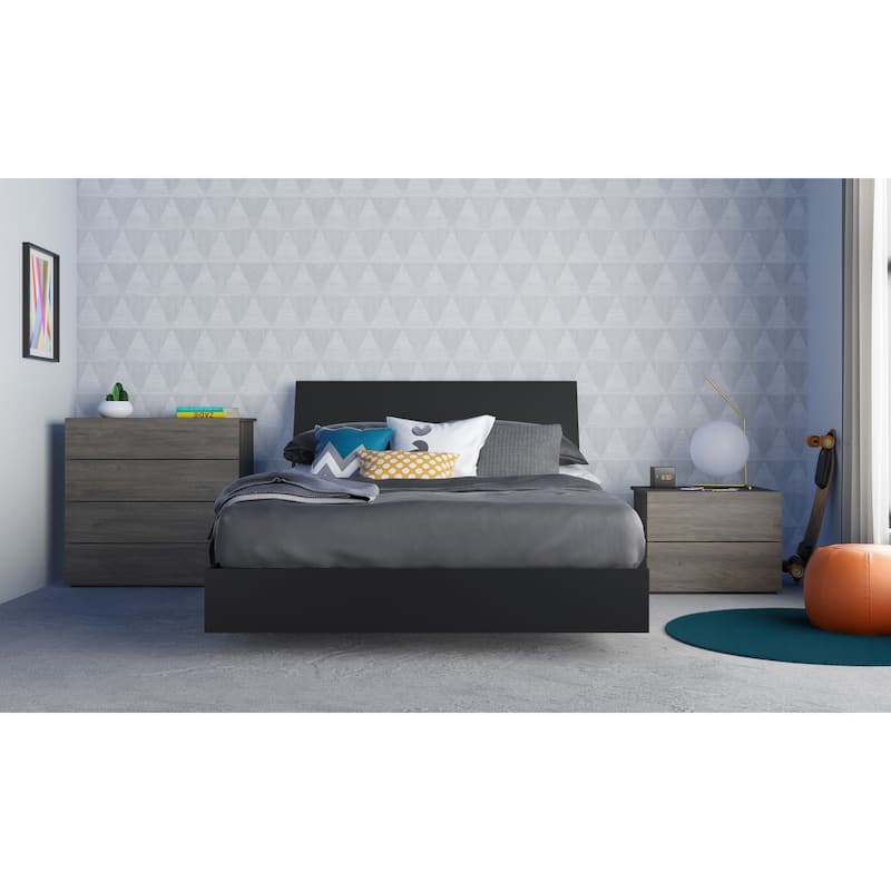 Nexera Avatar 4 Piece Bedroom Set, Bark Grey & Black