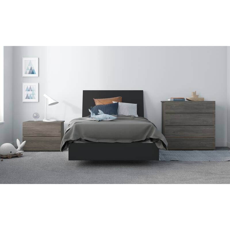 Nexera Avatar 4 Piece Bedroom Set, Bark Grey & Black